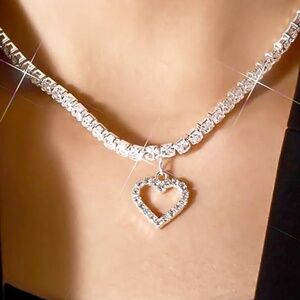 Fesciory Silver Rhinestone Tennis Necklaces for Women, Dainty Adjustable Layered